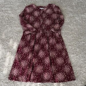 Boden Burgundy Dress with Light Pink Star Pattern